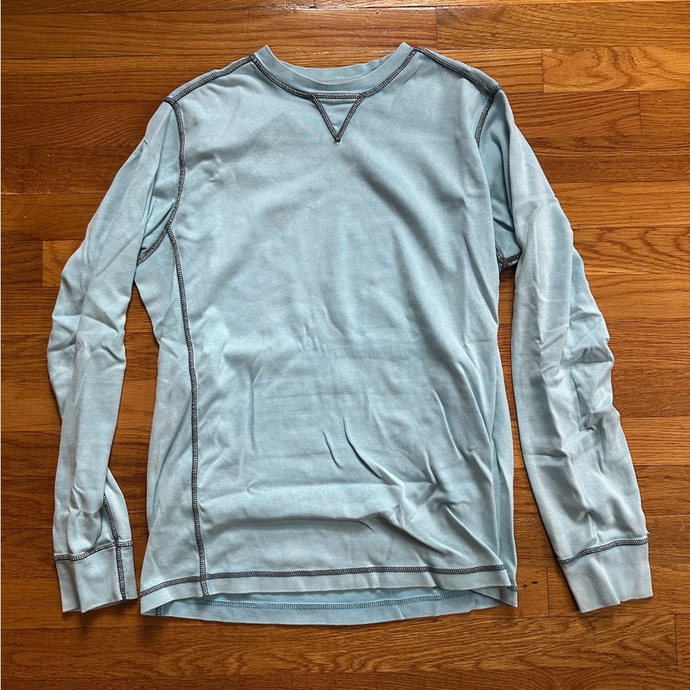 Men's Light Blue Long Sleeve Shirt TRUE & BLUE COVERSTITCHED CREW